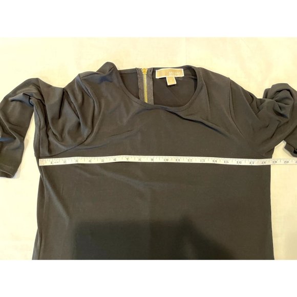 Michael Kors Women Shift Midi Dress Round Neck Back Zip 3/4 Sleeve Black Size M - Picture 6 of 12
